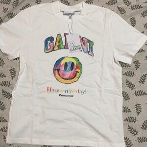 Women’s Ganni white Tee with Graphic size Medium